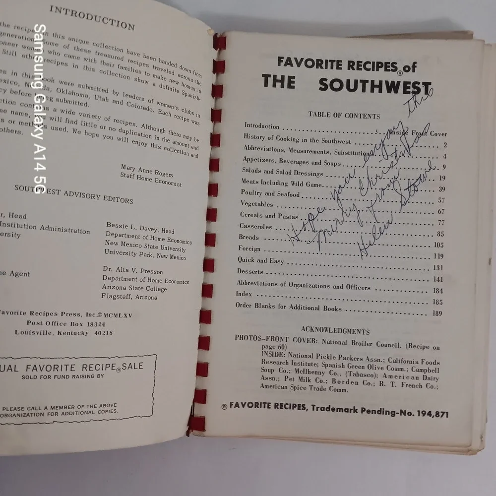 FAVORITE RECIPES The Southwest Cookbook Vintage Family Edition Comb Binding